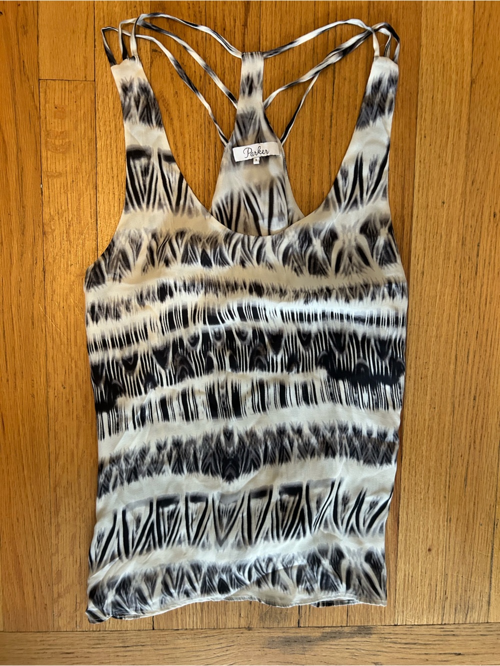 Parker Black & Cream silk Striped Racerback Tank Top